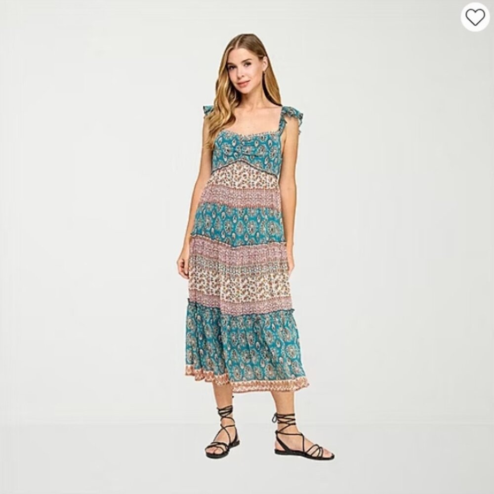 Sleeveless Paisley Midi Flare Dress